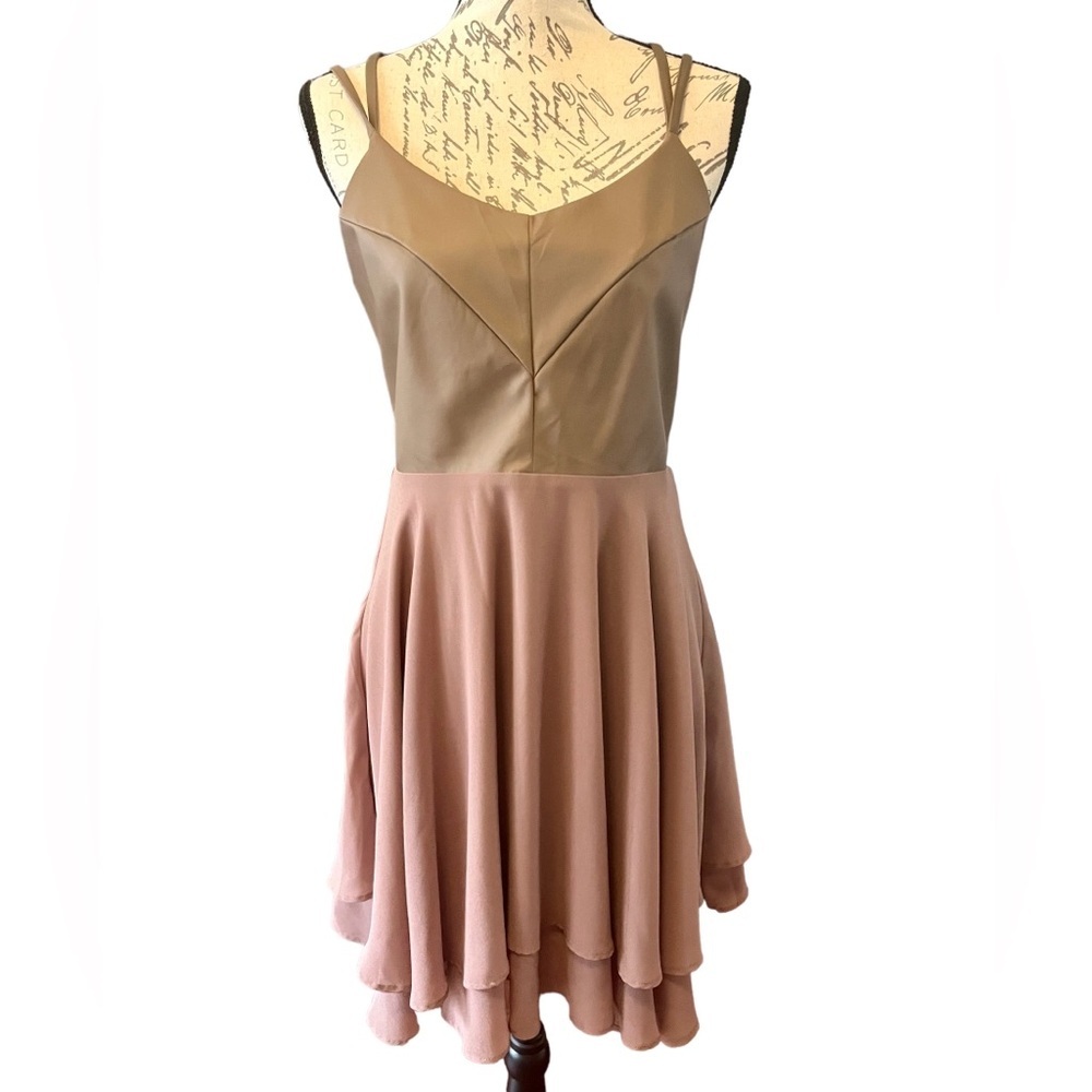 NWT Double Zero faux leather & chenille mini dress Dusty rose taupe Junior Large